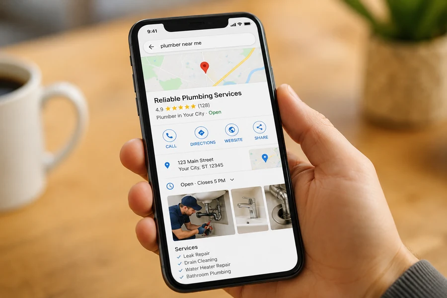 Local business showing in online search results
