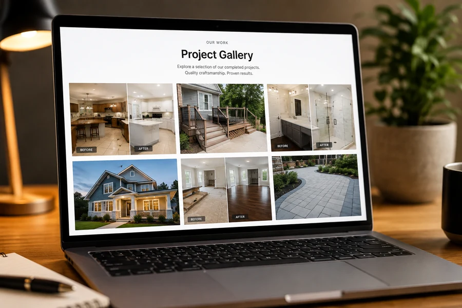 Project photo gallery displayed on a screen
