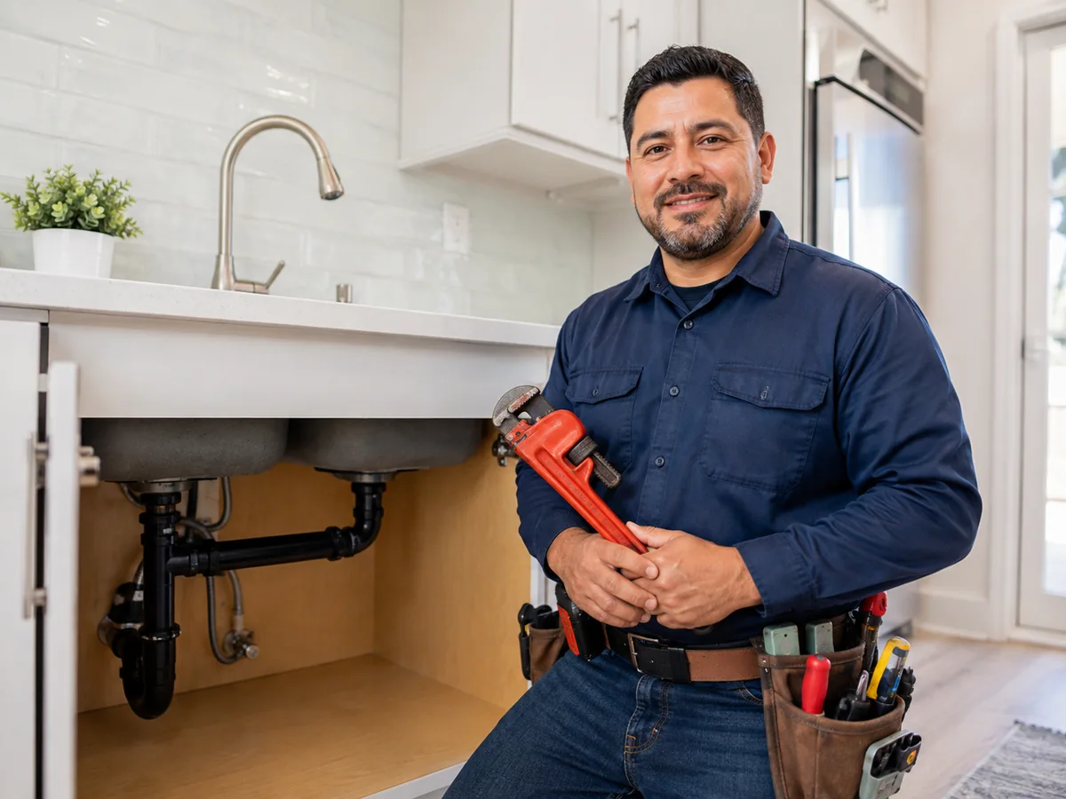 Plumber in a kitchen