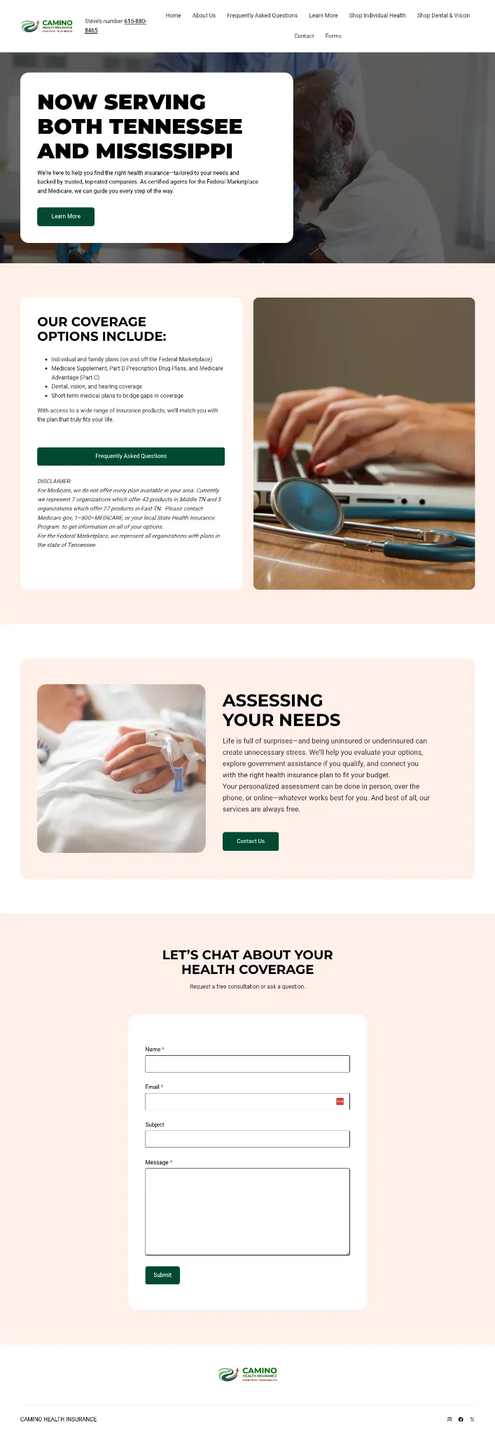 Camino Health Insurance website example