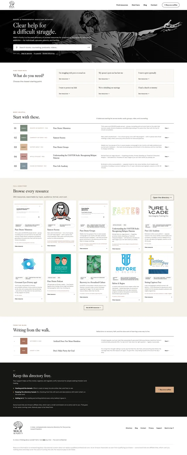 Walk in Purity website example
